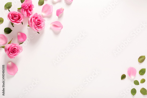 Roses and leaves top view