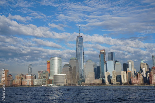 Poster New York City downtown skyline with Freedom Tower as seen from Jersey City April