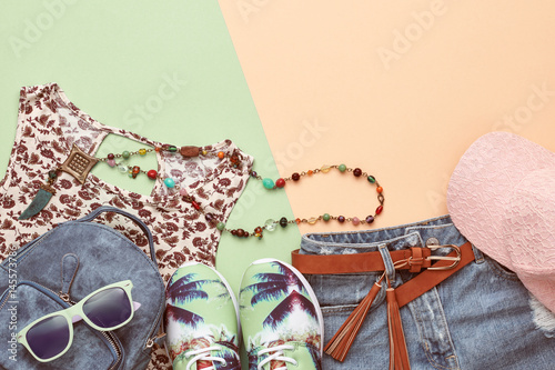 Obraz na plátně Fashion Design Woman Clothes Accessories Set