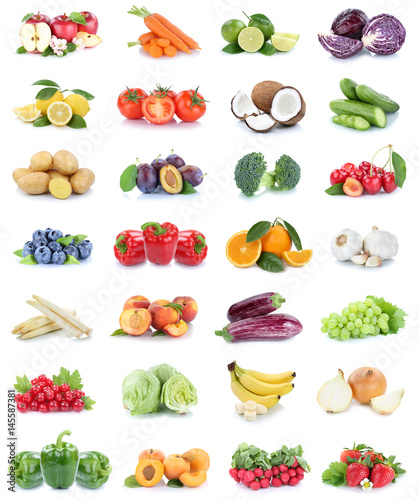Obst und Gemüse Früchte Sammlung Äpfel, Orangen Bananen Erdbeeren Paprika Essen Freisteller