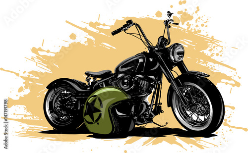 rysunek,-czarny-harley-na-zoltym-tle,-tlo