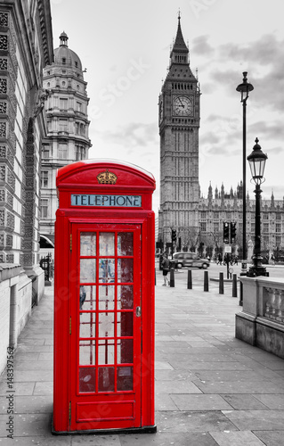 Obraz na płótnie London Telephone Booth and Big Ben