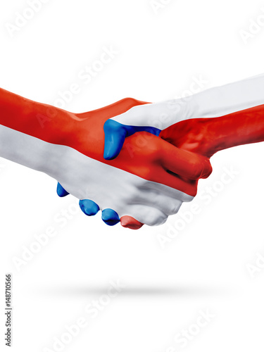 Poster Flags Monaco, Czech Republic countries, partnership friendship handshake concept