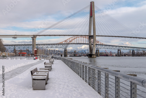 Poster Snowing in a park near a bridge New Westminster, Vancouver Jan 2017