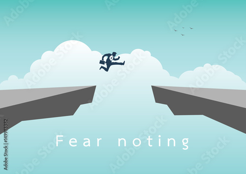 Businessman jumping over chasm vector concept. Symbol of business success, challenge, risk, courage. vector illustration.