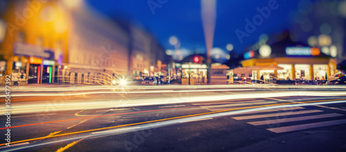 colorful light trace from night traffic in the city