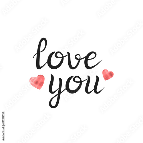 Obraz Fotograficzny Vector isolated handwritten lettering Love You on white background. Vector calligraphy for greeting card, decoration and covering. Concept of romantic quote.