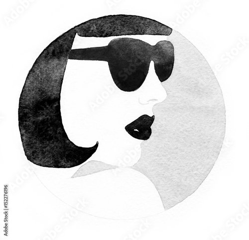 kobieta-z-glasses-fashion-ilustracji-malarstwo-akwarelowe