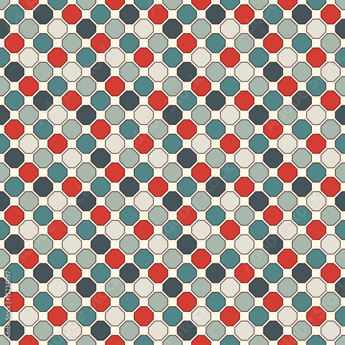 Lacobel Repeated octagons stained glass mosaic background. Retro ceramic tiles. Seamless pattern with geometric ornament.
