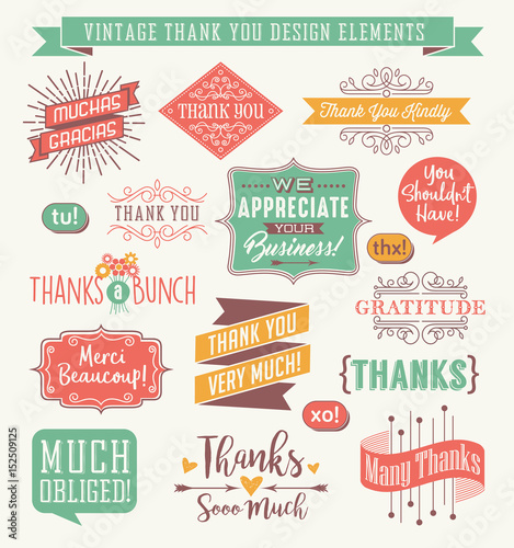 Set of thank you card design elements in a variety of styles. Easy to edit. Vector illustration. © TeddyandMia