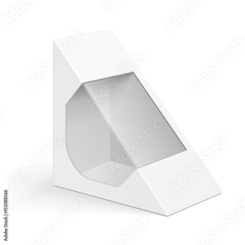 White Cardboard Triangle Box Packaging For Sandwich, Food, Gift Or Other Products. Illustration Isolated On White Background. Mock Up Template Ready For Your Design. Product Packing Vector EPS10
