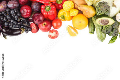 Set of multicolored fresh raw vegetables and fruits, isolated