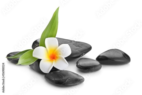 Fototapeta zen basalt stones ,orchid and bamboo