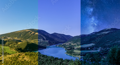 day to night mountain lake landscape panorama