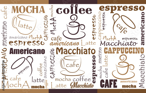 Fototapeta Coffee Background. Seamless coffee pattern.Templates with coffee for flyers, banners, invitations, restaurant or cafe menu design.