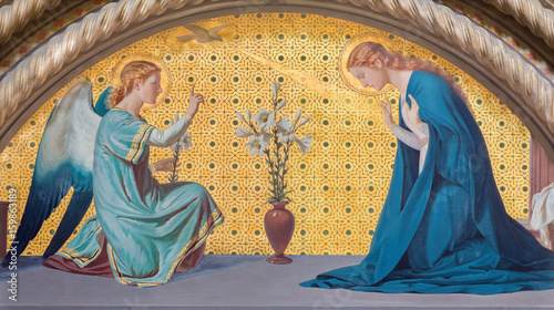 turin-italia-15-de-marzo-de-2017-el-fresco-de-la-anunciacion-en-la-iglesia-iglesia-de-san-dalmazzo-de-luigi-guglielmino-1916