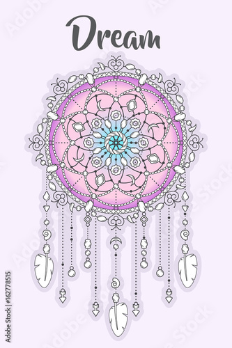lapacz-snow-w-stylu-boho-z-koralikami-i-piorami-recznie-rysowane-ilustracji-wektorowych