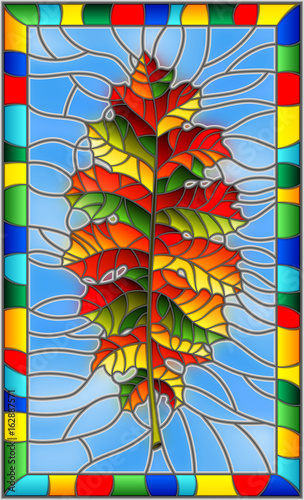 ilustracja-w-stylu-witrazu-z-lisci-jesienia-na-niebieskim-tle-w