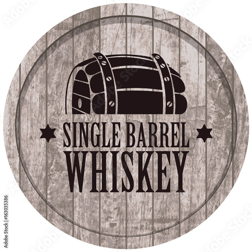 Vector banner with Single barrel whiskey on a a gray wooden background in retro style.