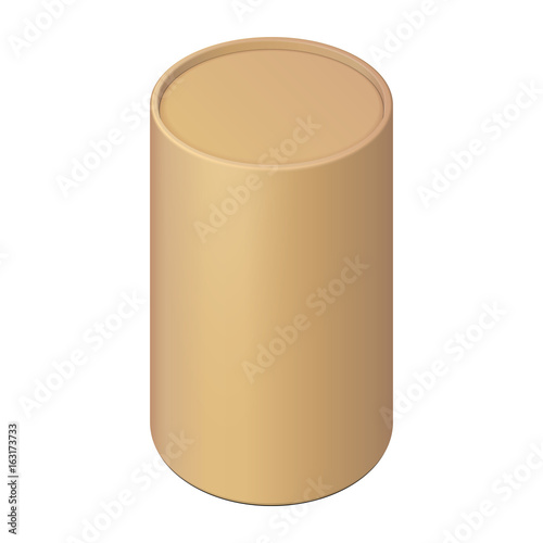 Brown Cardboard Paper Tube Cilinder Box Container Packaging. Food, Gift Products. Illustration Isolated On White Background. Mock Up Template Ready For Your Design. Product Packing Vector EPS10