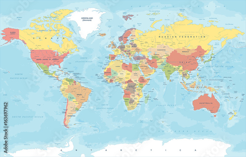 Obraz na płótnie Vintage Colored World Map - Vector Illustration