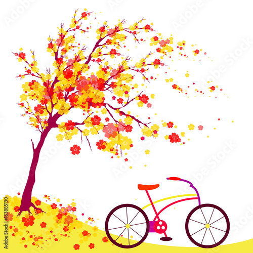 Obraz na płótnie red autumn,flowers tree , on a white
