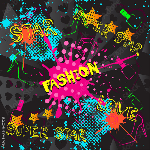 abstraktes-nahtloses-muster-fur-madchen-jungen-kleidung-kreativer-vektorhintergrund-mit-punkten-pomade-schuhe-stern-lustige-tapete-fur-gewebe-und-gewebe-modestil-bunt-hell-grun-blau-gelb