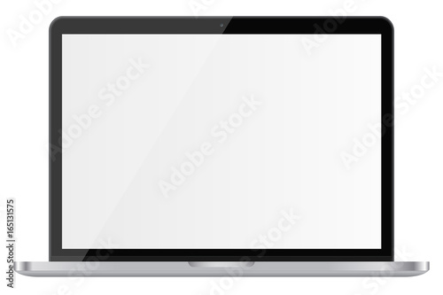 Glossy Laptop With Blank Screen Isolated On Transparent Background