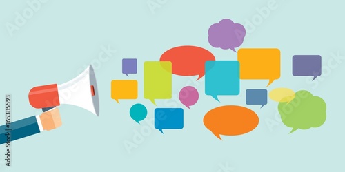 business hand hold megaphone and concept for business online marketing promotion .