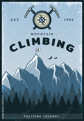 Vintage Colored Mountain Climbing Poster