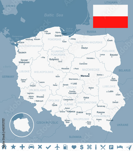 Obraz Fotograficzny Poland - map and flag illustration