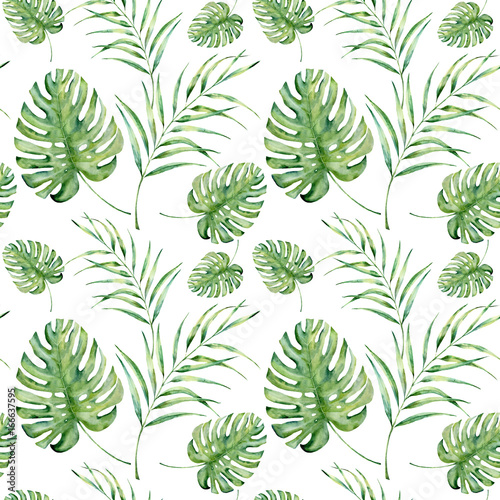 tropisches-muster-des-aquarells-mit-monstera-und-palmblattern