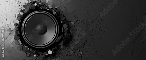 altavoz-en-una-ilustracion-3d-de-fondo-de-pared-negra