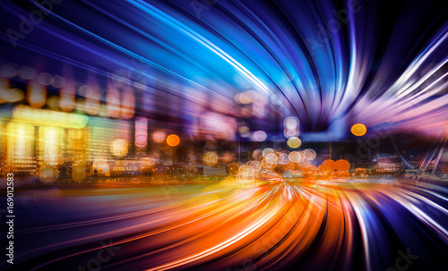Abstract Motion light tails and City background