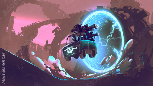 concepto-de-ciencia-ficcion-del-camion-de-pistola-conduce-a-traves-del-tunel-futurista-estilo-de-arte-digital-pintura-de-ilustracion