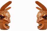 Twin side face of Traditional japanese theater masks made of wood