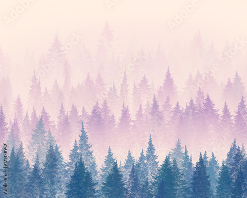 las-we-mgle-minimalistyczna-ilustracja-cyfrowy
