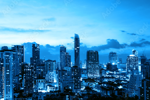 urban cityscape on blue time