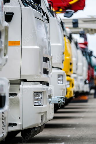 Moscow, Russia - September, 9, 2017: new trucks on a parking near the exebition center "Krocus city" in Moscow, Russia