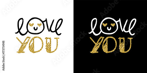 Obraz Fotograficzny Valentines day gold glitter hand drawn quote card