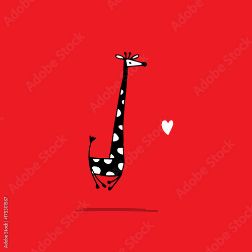Obraz na płótnie Giraffe in love, funny sketch for your design