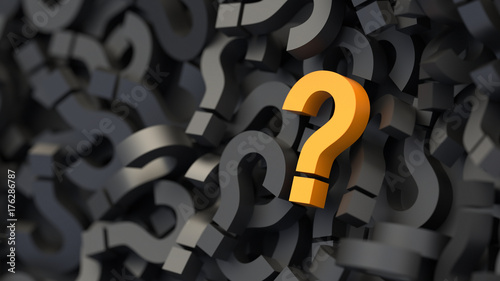 Black and orange question marks background. 3D Rendering.
