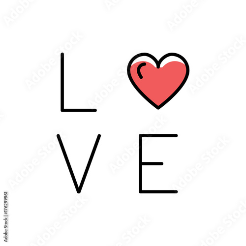 Obraz na płótnie Love text icon. Line art design, Vector flat illustration