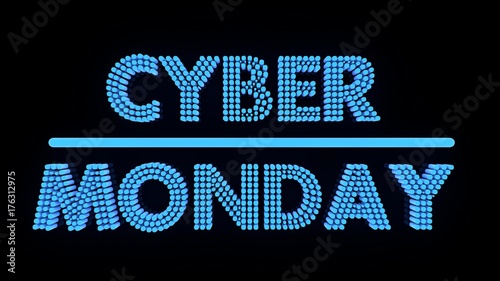 Cyber monday glowing text on black backgound, 3d render.