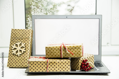 Cyber Monday - a day of discounts in online stores to buy gifts for winter holidays New Year and Christmas