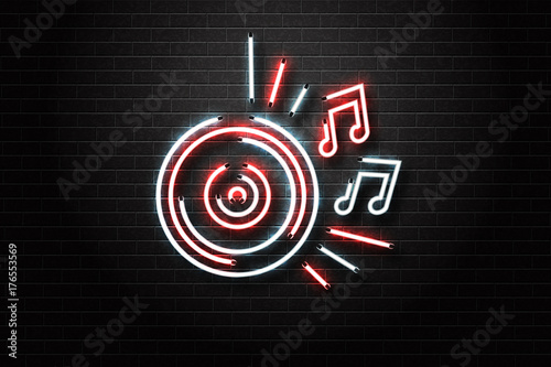 vector-realistische-lokalisierte-leuchtreklame-des-vinyls-fur-dekoration-und-die-abdeckung-auf-dem-wandhintergrund-konzept-des-nachtclubs-der-musik-und-des-dj-berufes