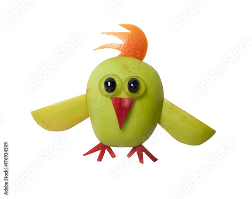 Chicken made with apple on isolated background