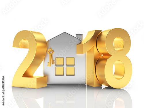2018 New Year Golden Numbers And Silver House Icon Isolated On White 2018 New Year Golden Numbers And Silver House Icon Isolated On White Ilration