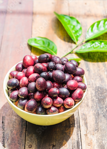 Karanda in a bowl on wooden background with Copy space
