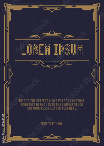 Greeting Card Template Geometric Art Deco Style With Gold Frame On Greeting Card Template Geometric Art Deco Style With Gold Frame On Cyan Background For Wedding Invitation